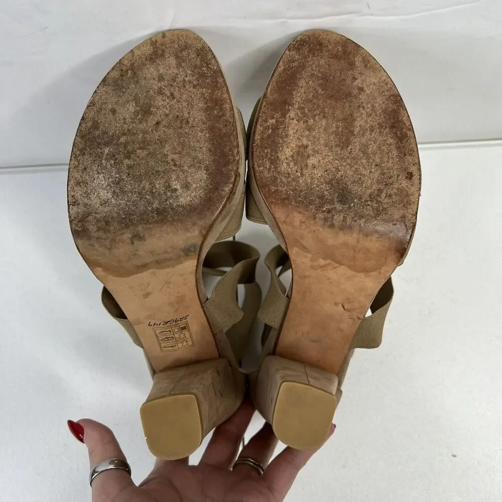Stuart Weitzman Size 38 US 7.5 Heels‎ Elastic Strap Wrap Tan Suede High Chunky